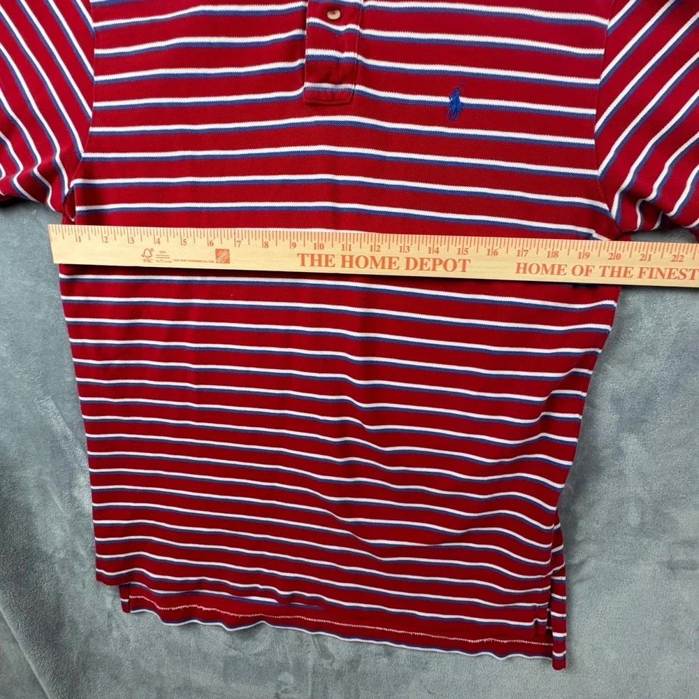 Polo‎ Ralph Lauren Men Lg Red White Blue Striped Short Sleeve Pique Polo Shirt